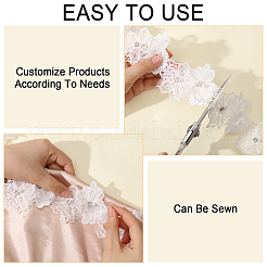 Double Layer Polyester 3D Flower Lace Trim Ribbon with Rhinestone&nbsp;OCOR-WH0097-73A