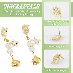 30Pcs Rack Plating Golden Alloy Stud Earring Findings&nbsp;EJEW-UN0002-37