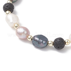 Natural Cultured Freshwater Pearl & Lava Rock Beads Stretch Bracelets for Women&nbsp;BJEW-JB12867