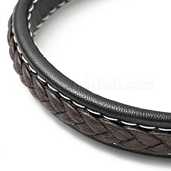 Cowhide Braided Flat Cord Bracelet with 304 Stainless Steel Magnetic Clasps&nbsp;BJEW-H552-01P-03