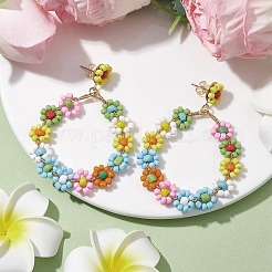 Woven Flower Glass Seed Beads Dangle Earrings&nbsp;EJEW-JE05816