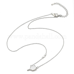 Brass Pave Natural White Shell Racket Pendant Necklaces&nbsp;NJEW-H052-01P
