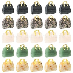 5Pcs 5 Styles Synthetic Blue Goldstone & Natural Cherry Blossom Agate & & Green Aventurine & Rose Quartz & Rhodonite Brass Pendants&nbsp;KK-YW0003-41