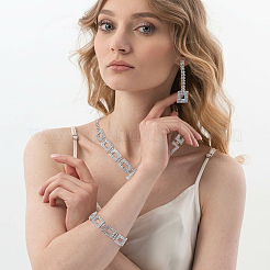 1 Bag Rhombus & Square Crystal Rhinestone Stud Earrings & Chain Necklaces & Bracelets&nbsp;SJEW-UN0001-26