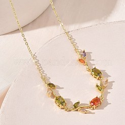 Brass Pave Cubic Zirconia Rose Flower Link Cable Chain Necklaces for Women&nbsp;NJEW-C121-05B-05G