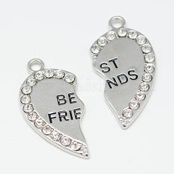 Heart Alloy Rhinestone Split Pendants&nbsp;TIBEP-S293-061P-LF