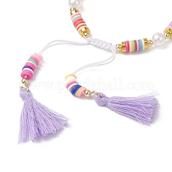 Flat Round Polymer Clay Braided Bead Bracelets&nbsp;BJEW-JB11500