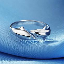 Simple Fashion Style Brass Dolphin Lover Cuff Rings&nbsp;RJEW-EE0002-003P-B