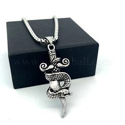 Vintage 304 Stainless Steel Snake Sword Shaped Pendant Punk Necklaces for Men&nbsp;LS-WD3410