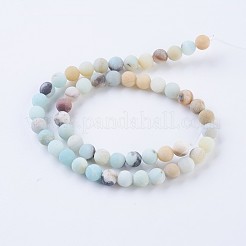 Frosted Natural Amazonite Round Bead Strands&nbsp;G-E334-8mm-09