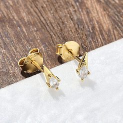 925 Sterling Silver Clear Cubic Zirconia Stud Earrings&nbsp;EJEW-Q032-01F-G