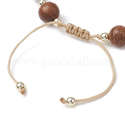 Adjustable Dyed Synthetic Turquoise & Coconut & Wood & Pearl Braided Bead Bracelets&nbsp;BJEW-JB10721-01