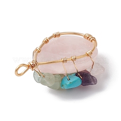 Natural Rose Quartz Copper Wire Wrapped Teardrop Pendants&nbsp;PALLOY-JF02846-01