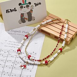 2Pcs 2 Style Alloy Enamel Mushroom Pendant Necklaces Set&nbsp;NJEW-JN04094
