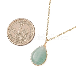 3Pcs 3 Styles Natural Amethyst & Green Aventurine & Rose Quartz Copper Wire Wrapped Teardrop Pendant 304 Stainless Steel Cable Chain Necklaces&nbsp;NJEW-JN05780