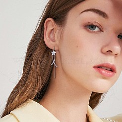 Anti-Tarnish Rhodium Plated 925 Sterling Silver Star with Chain Tassel Dangle Earrings&nbsp;JE1043A