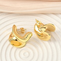 Curved Oval Brass Stud Earrings&nbsp;EJEW-F389-03G