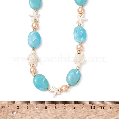 Ocean Synthetic Turquoise Turtle Starfish & Oval Acrylic & Round Glass Pearl Beaded Necklaces for Women&nbsp;NJEW-JN06077