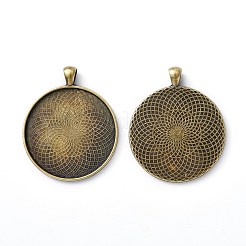 Tibetan Style Flat Round Alloy Big Pendant Cabochon Settings&nbsp;TIBEP-Q049-09AB-NR