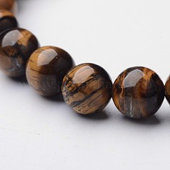 Natural Tiger Eye Round Beaded Stretch Bracelets&nbsp;BJEW-F203-04