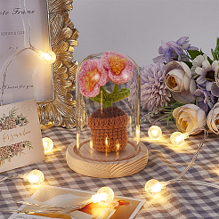 1 Set Glass Cloche Bell Jar Terrarium with 1Pc Handmade Knitting Crochet Artificial Lily of the Valley Potted&nbsp;DJEW-WR0001-01B