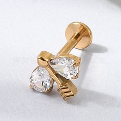 F136 Titanium Pave Clear Cubic Zirconia Teardrop Arrow Internally Threaded Labrets&nbsp;ME-CBA9828-03G