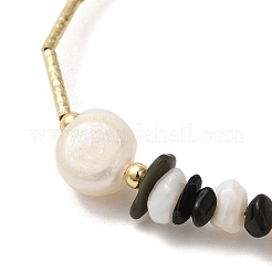 Natural Pearl & Shell & Obsidian Chips Beaded Bracelets&nbsp;BJEW-C051-38G