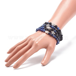 5Pcs 5 Style Natural Lava Rock & Sodalite Stretch Bracelets Set with Alloy Hamsa Hand Beaded&nbsp;BJEW-JB08737