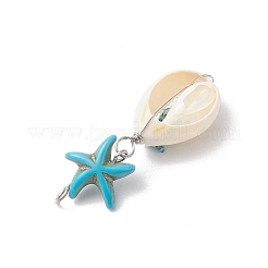 4Pcs 4 Styles Natural Cowrie Shell & Starfish Dyed Synthetic Turquoise Pendants&nbsp;PALLOY-JF03934-01