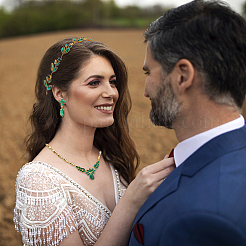Rhinestone Olive Leaf Dangle Stud Earrings & Pendant Necklace & Bridal Headband&nbsp;SJEW-CA0001-01