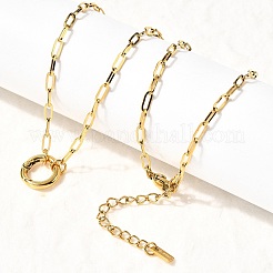 304 Stainless Steel Spring Gate Ring Pendant Paperclip Chain Necklaces for Women&nbsp;X-NJEW-Z091-13G