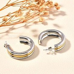 304 Stainless Steel Two Tone Stud Earrings&nbsp;EJEW-F355-05GP-06