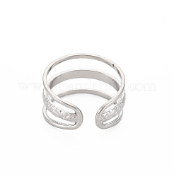 Non-Tarnish 304 Stainless Steel Triple Line Open Cuff Ring for Women&nbsp;RJEW-S405-171P