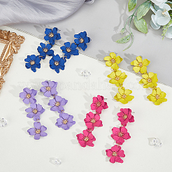 4 Pairs 4 Colors Alloy Flower Dangle Stud Earrings for Women&nbsp;EJEW-FI0002-99