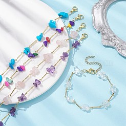 Natural & Synthetic Mixed Gemstone Chips Beaded Link Chain Bracelet&nbsp;BJEW-JB09972