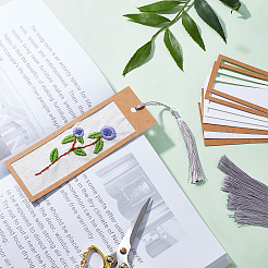 DIY Flower Pattern Paper Bookmark Embroidery Making Kits&nbsp;DIY-WH0304-311