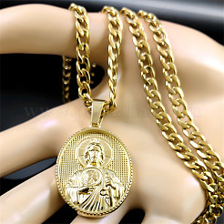 304 Stainless Steel Saint Benedict Medal Pendant Cuban Link Chain Necklaces for Men&nbsp;FS-WGC49FB-02