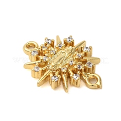 Rack Plating Brass Pave Clear Cubic Zirconia Sun Connector Charms&nbsp;KK-C067-05G