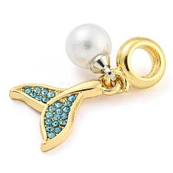 Rack Plating Alloy Pave Rhinestone Fishtail European Dangle Charms&nbsp;FIND-B034-22G-02