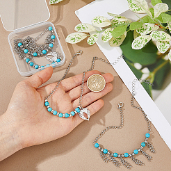 4Pcs 2 Styles Heart Wing Zinc Alloy Charm with Synthetic Turquoise Beads Boot Strap Chains&nbsp;BJEW-FH00002