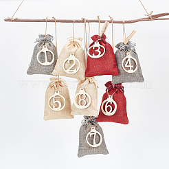 24Pcs 3 Colors Rectangle Christmas Linen Gift Bags with Number 1~24 Pendant Ornaments&nbsp;ABAG-WH0035-039