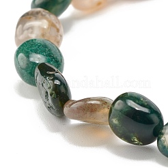 Natural Moss Agate Nuggets Beads Stretch Bracelet&nbsp;BJEW-JB07145-02