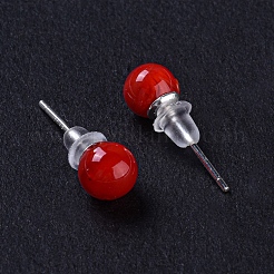 Round Lampwork Ball Stud Earrings&nbsp;EJEW-F247-01
