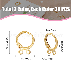 40Pcs 2 Color 2-hole Rack Plating Eco-friendly Brass Huggie Hoop Earring Findings&nbsp;KK-FH0006-63
