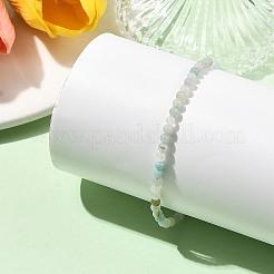 3MM Natural Flower Amazonite Round Beaded Stretch Bracelets with Golden Tone Brass Beads&nbsp;BJEW-JB14407-02