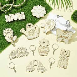 12 Sets 12 Styles Mother's Day DIY Unfinished Wood Pendant Keychain Making Kits&nbsp;DIY-CJ0002-89