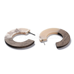 Opaque Resin & Walnut Wood Stud Earrings&nbsp;EJEW-T010-02