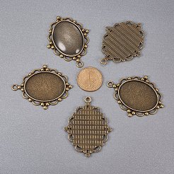 40x30mm Oval Clear Glass Cabochon Covers and Alloy Pendant Cabochon Settings&nbsp;DIY-X0151-AB-FF