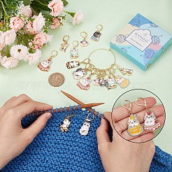 20Pcs 10 Style Alloy Enamel Cat Charm Locking Stitch Markers&nbsp;HJEW-SC0001-29