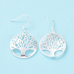 Silver Color Plated Brass Tree of Life Dangle Earrings&nbsp;EJEW-BB12301
